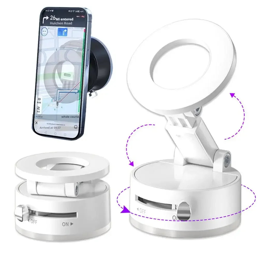 360° Magnetisk Mobilhållare med Vakuumsugkopp – För Bil, Gym, Spegel & Släta Ytor