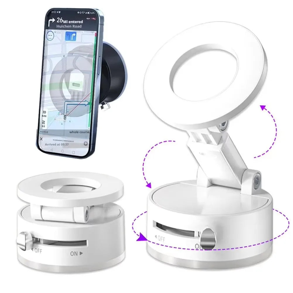 360° Magnetisk Mobilhållare med Vakuumsugkopp – För Bil, Gym, Spegel & Släta Ytor